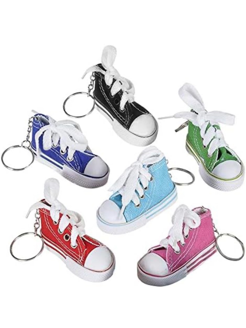 SET OF 24- 3” MINI CANVAS HIGH TOP SNEAKER TENNIS SHOE KEYCHAINS MULTICOLOR NWT